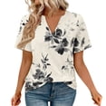 thumbnail image 2 of Beige Women's Short Sleeve T-shirt, Womens Tops Summer Short Sleeve V Neck Blouses Business Casual Loose Fit Tshirts Trendy Fashion Outfits,Women's Short sleeve T-shirt L, 2 of 4