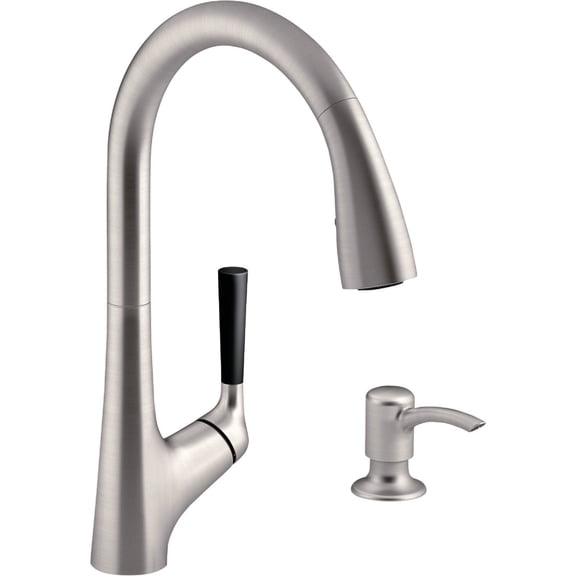 Kohler K-R562-SD-VS Malleco Pull-down Kitchen Sink Faucet with Soap/Lotion Dispenser, Vibrant Stainless