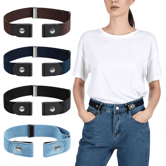 TELOLY 4Pcs No Stretch Belts for Toddler,4 Colors Adjustable Elastic Kids Belt for Girls Boys,Comfortable Free Toddler Belt,For Jeans Pants Skirts (Light Blue,Navy Blue,Brown,Black)