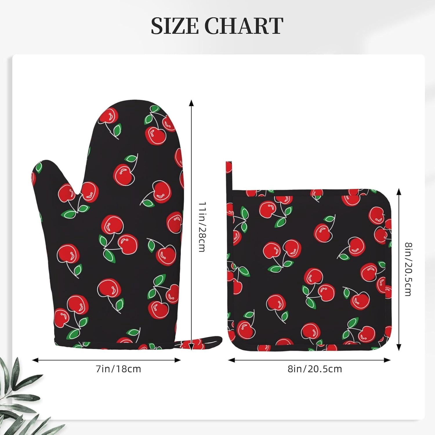 Red and Black Cherry Oven Mitts and Pot Holders Sets of 4, Heat Resistant Silicone Oven Mittens and Potholders Gloves Hot Pads for Kitchen Cooking Baking Grilling BBQ Chef