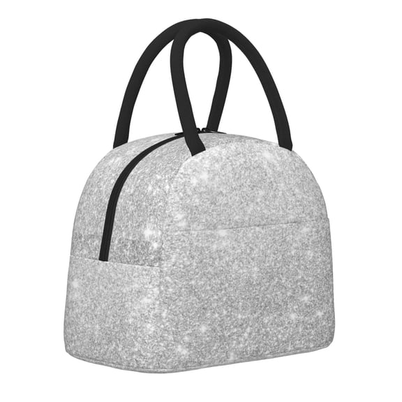 Logiee Silver Glitter Print Lunch Bag for Women & Men,Adult Insulated Lunch Box,Food Lunch Containers,Reusable High Capacity Lunch Tote Bags for Work, Travel, Outdoor