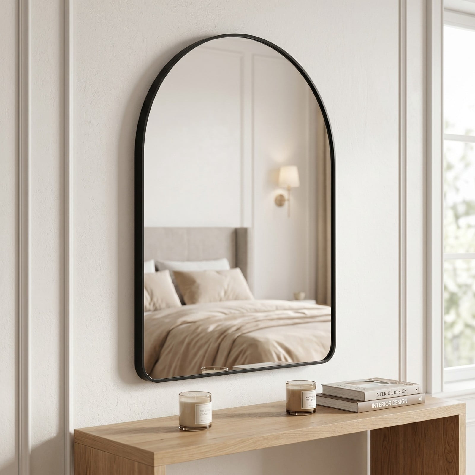 Gleamira 36"x40" Arched Bathroom Wall Mirror Rounded Corner Vanity Mirror with Metal Frame, Black