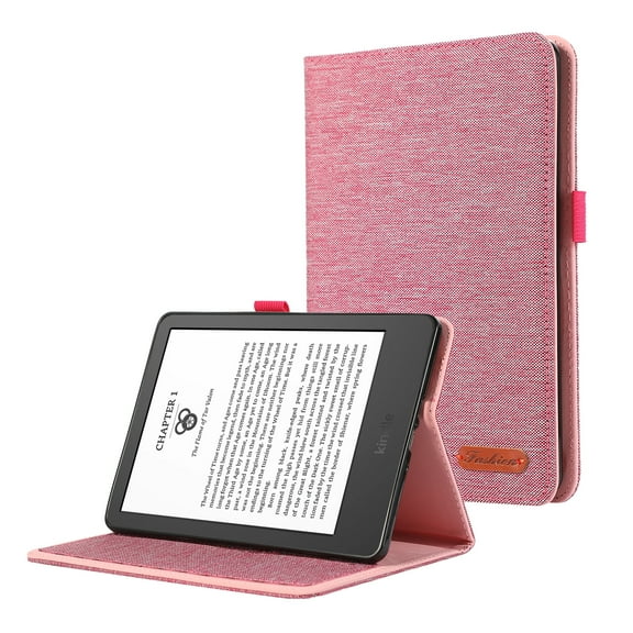 Case for Amazon Kindle 6 Inch 2024, Cloth Texture Business Tablet Cover with Multi-Angle Flip Stand & Card Holder, Full Protection Case for Amazon Kindle 11th Generation 2022, Pink