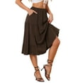 thumbnail image 4 of INSPIRE CHIC Women's Midi Skirts Solid Elastic Waist Flare A-Line Tiered Skirt with Pockets L Brown, 4 of 6