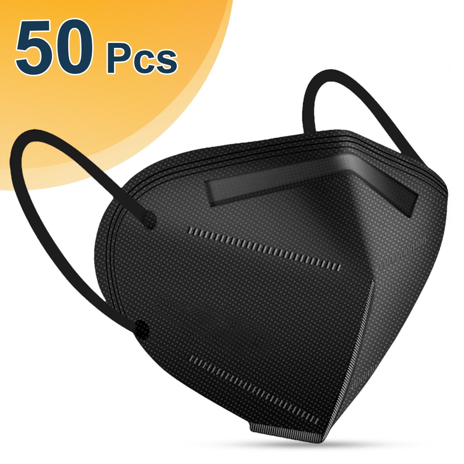 50 Pack 5 Layer Black Face Masks for Adult, 3D Breathable Protective