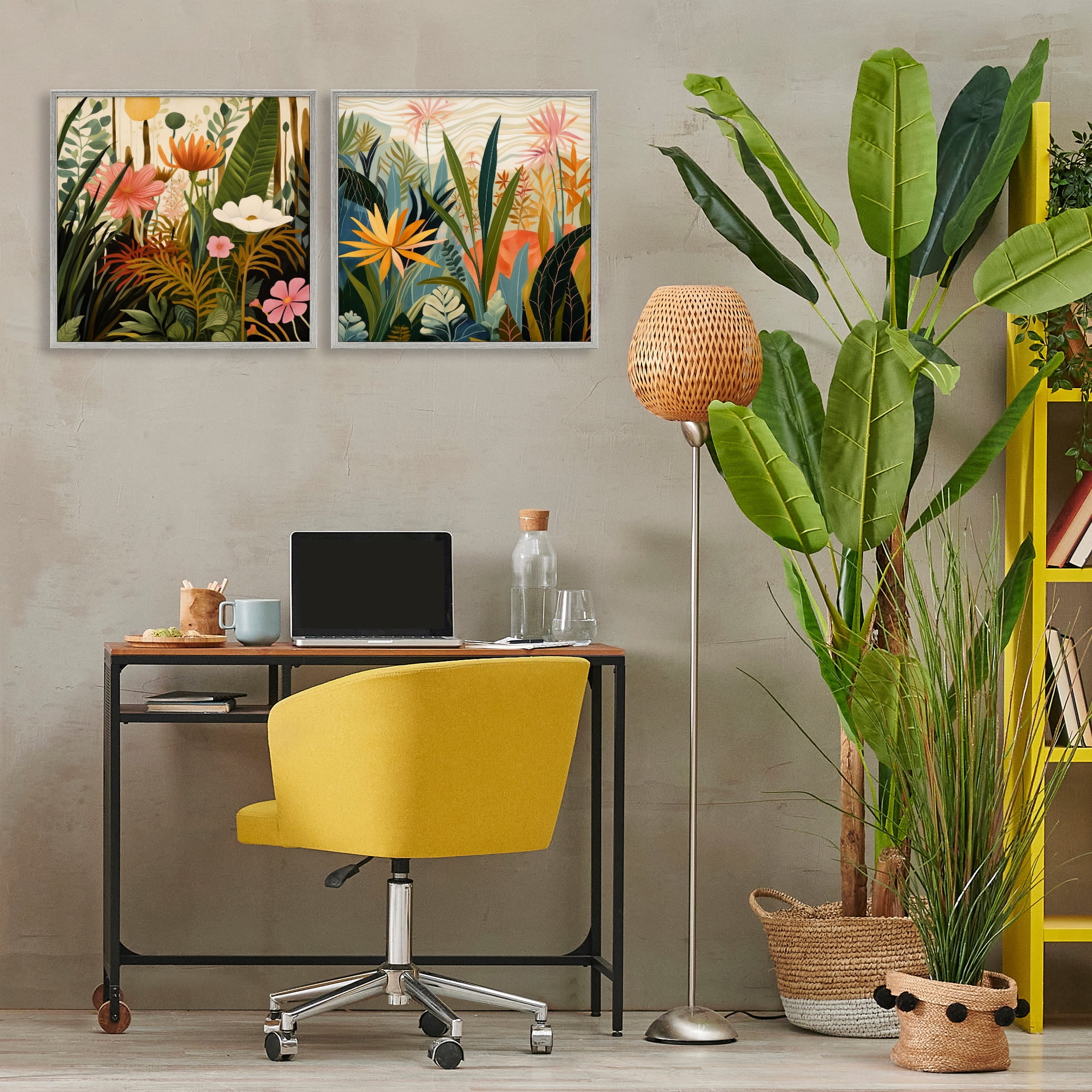 Stupell Industries Botanical Embrace Blooms 2 Piece Gray Framed Giclee Art Set, design by Lazar Studio