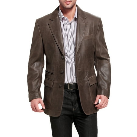 BGSD Men's Mark 3-Button Distressed Cowhide Leather Blazer