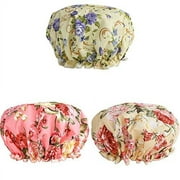 Shower Caps, 3 PACK Bath Cap for Women Waterproof & Adjustable Double Layered Shower Cap (Multi-colored-7)