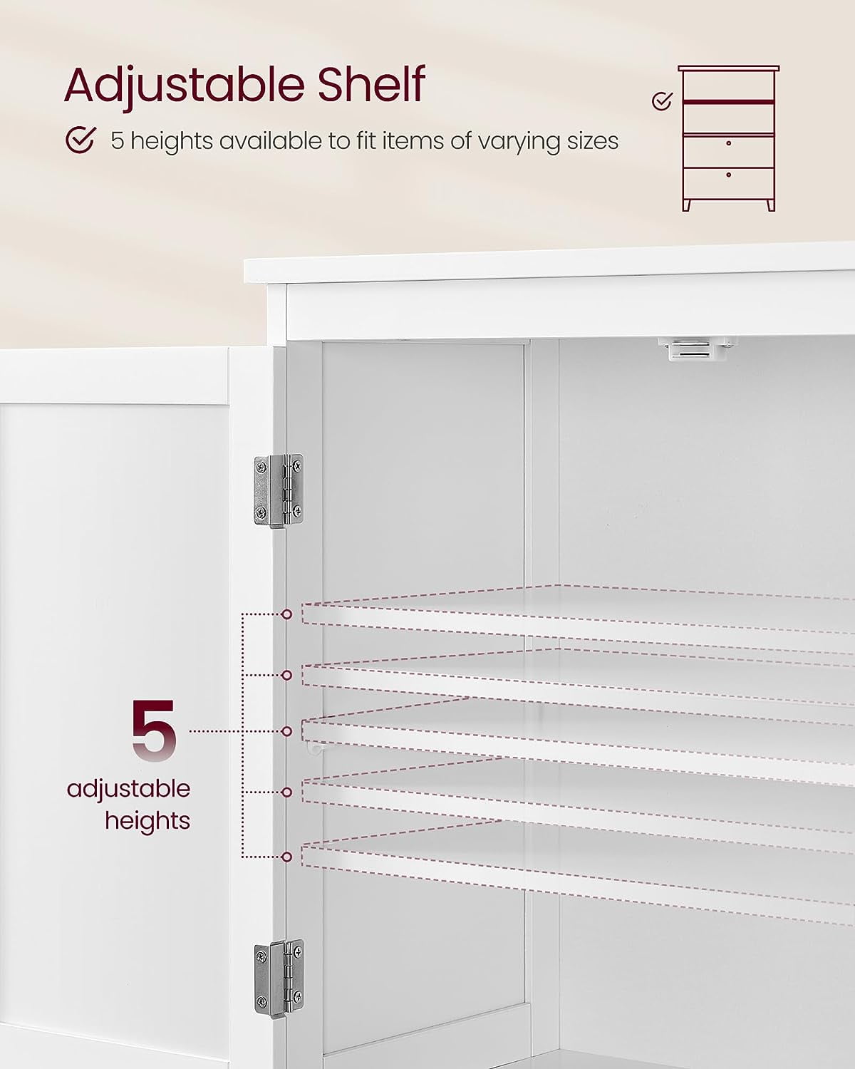 Floor Storage Cabinet, Storage Unit, Freestanding  Cabinet with 2 Drawers and 2 Doors, Adjustable Shelf, 11.8 x 23.6 x 43.3 Inches, White