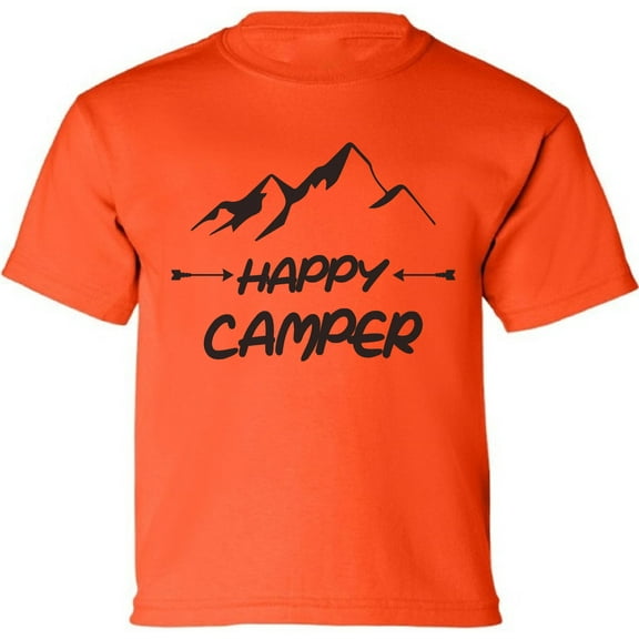 Kids T-Shirt Mountains Happy Camper Graphic Tee - XS S M L XL Tees - Weekend Short Sleeve Youth Camping Tshirt Boys Girls