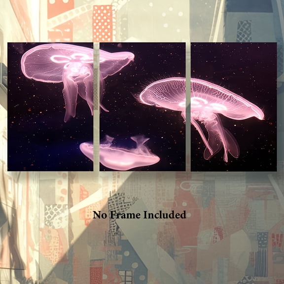 [JIT]Poster and printed materials, 3pcs, Canvas painting--Framless, Glowing jellyfish in water, Wall Art for Home, Office, Bar, Cafa, Classroom, Dormitory, Wall decoration posters for various places