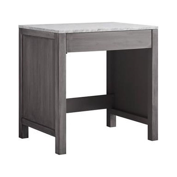 Lexora Home Jacques 30" Carrara Marble Top Make-Up Table in Distressed Gray