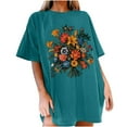 thumbnail image 4 of PNTUTB Women's Floral Pattern Short Sleeve Round Neck Drop Shoulder Sleeve T Shirt Comfortable Top, 4 of 6