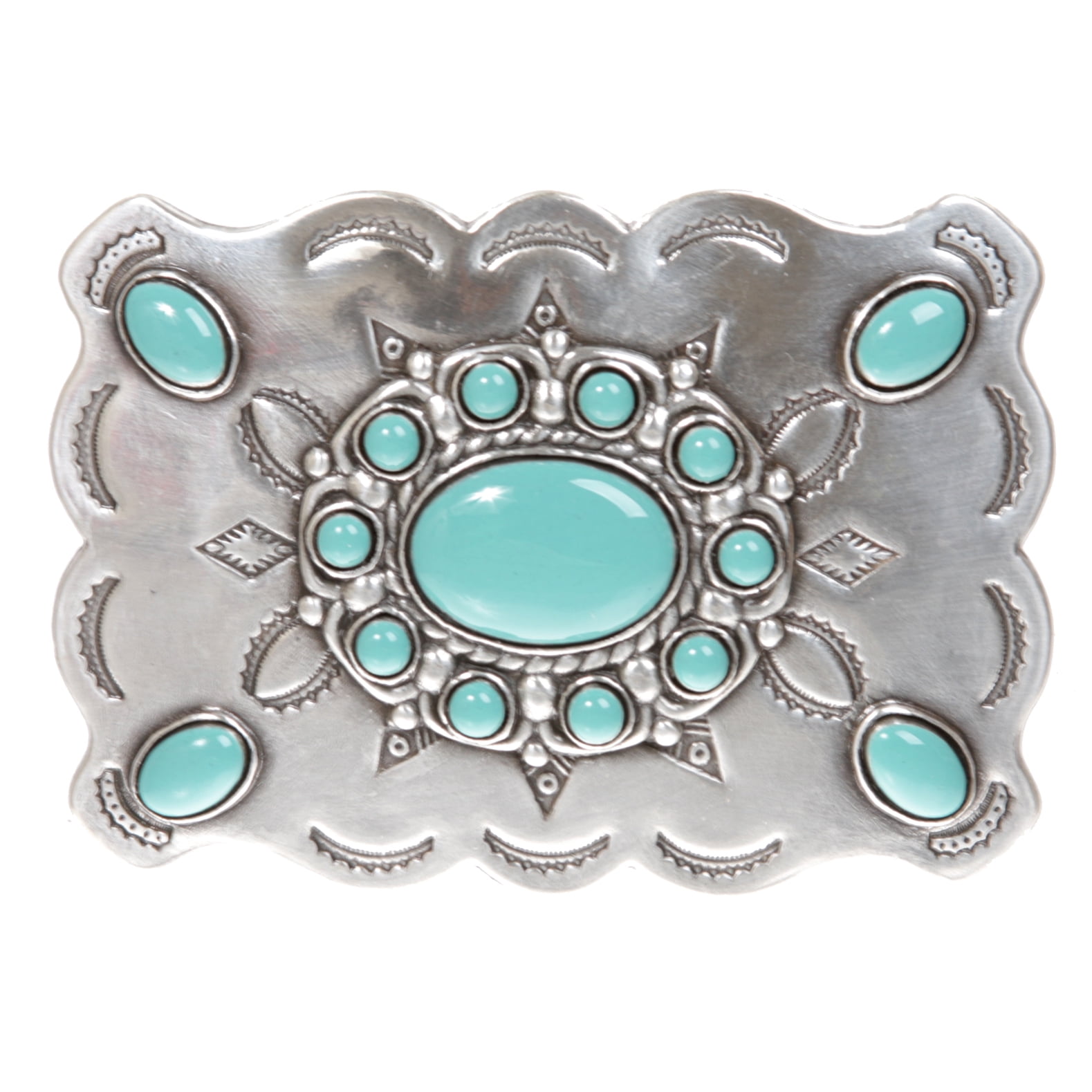 Vintage Silver Alloy Square Turquoise Floral Womens Western Belt Buckle GIFT BOX 