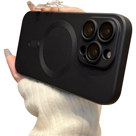 Phone Case for iPhone 13 Pro Max Magnetic Case [Adaptation with Magsafe] Cute Luxury Soft Silicone Design for iPhone 13 Pro Max 6.7'' with Camera Protector-Black