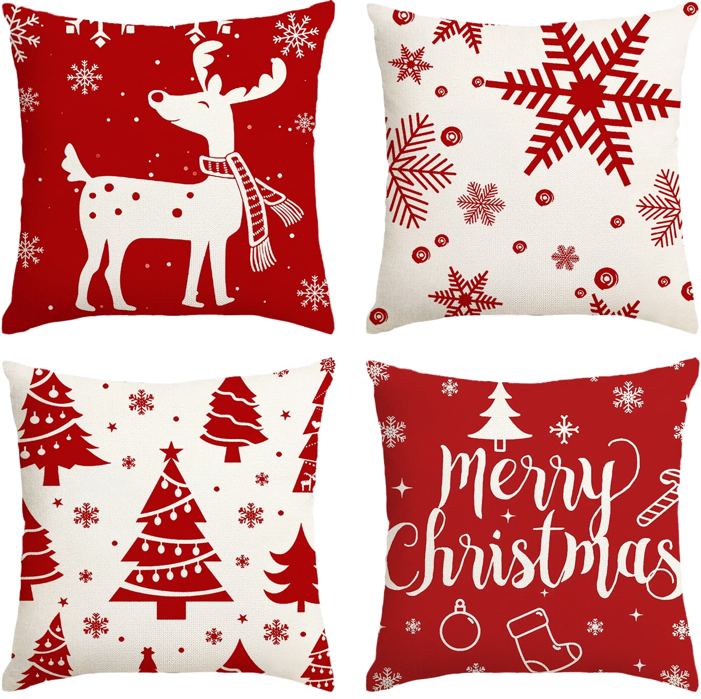 Sanmadrola Christmas Throw Pillow Covers Set of 4, Red