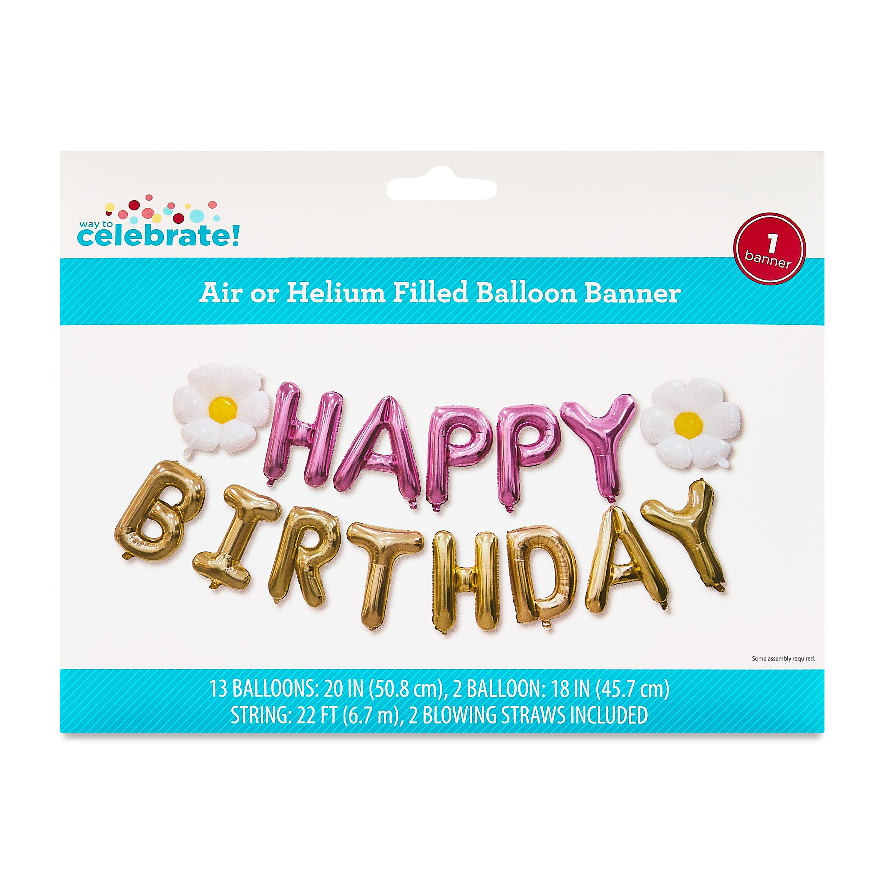 Way To Celebrate Pink & Gold Happy Birthday Foil Balloon Banner photo 5