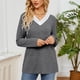 thumbnail image 3 of Camiseta de manga larga con cuello en V para mujer Camiseta de manga larga con cuello en V para mujer Camiseta básica holgada con empalme de encaje y ajuste moderno ANGGREK Otros, 3 of 7