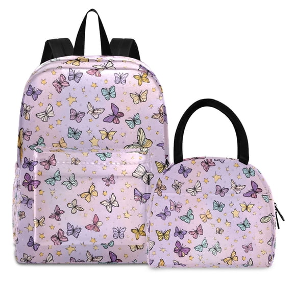 ALAZA Backpack Set Butterflies Pink Print Elementary School Bags Student BookBag with Lunch Bag