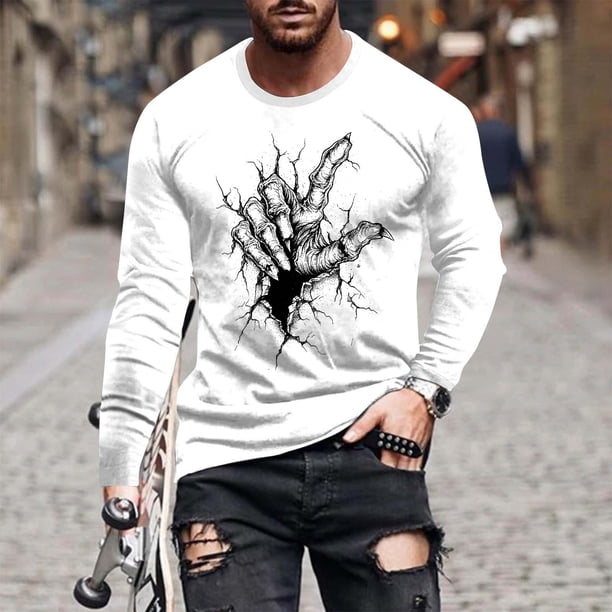 Amzcrzy Sudadera Para Hombre, Moda Informal, Estampado Deportivo, Manga Larga, Cuello Redondo, Blusas, Camisas, Blanco, M
