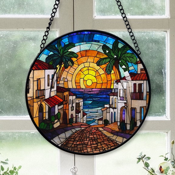 Couple Christmas Gift - Puerto Rico Christmas Stained Glass Hanging Ornament - Glossy Round Holiday Tree Decoration, Xmas Gift for Dad, Mom, Family & Friends, Keepsake 2025