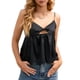 thumbnail image 1 of Blusa sin mangas con cuello en V y tirantes finos con dobladillo plisado para viajes al aire libre y trabajo, 1 of 7