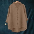 thumbnail image 3 of Bosfbaoi Womens Blouse Ruffled V Neck Button Down Oversized Rolled Long Sleeve Solid Linen-Look Casual Tops for Women, 3 of 6