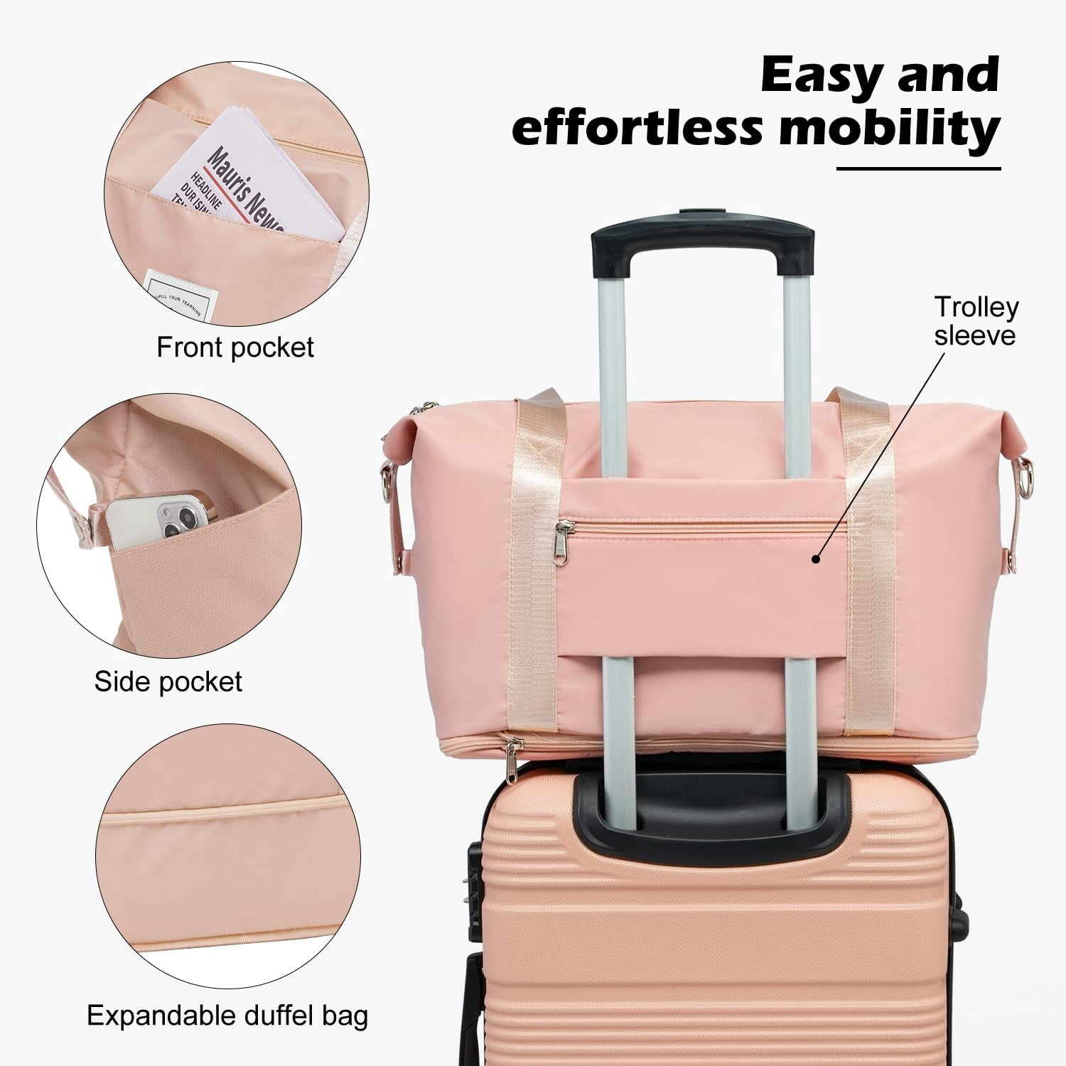 LONG VACATION 6 Piece ABS+PC Hardshell Luggage Set with Spinner Wheels, Lightweight suitcase set with TSA Lock & YKK Zipper, Pink