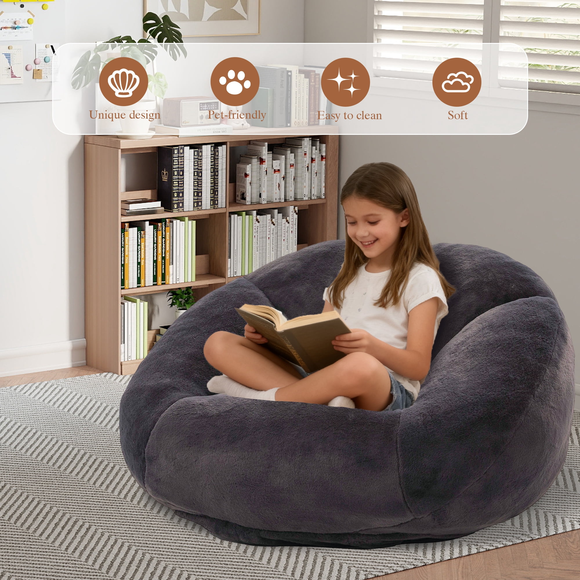 MOONMISS Oversized Bean Bag Chair for Adults,Memory Foam Lazy Sofa Chair with Soft Corduroy Cover,Comfy Floor Lounger for Living Room Bedroom Dorm