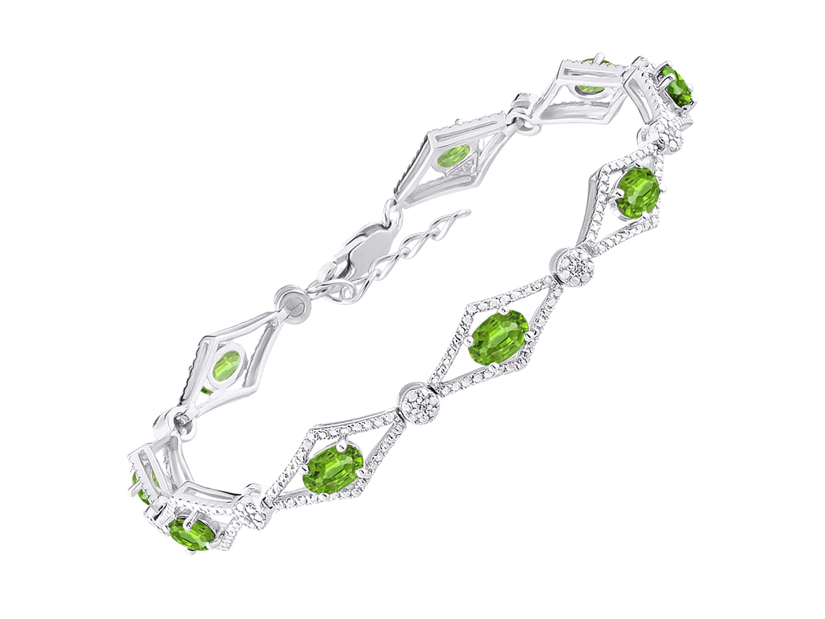 Natural peridot faceted 5mm round stone tennis bracelet 925 sterling silver 