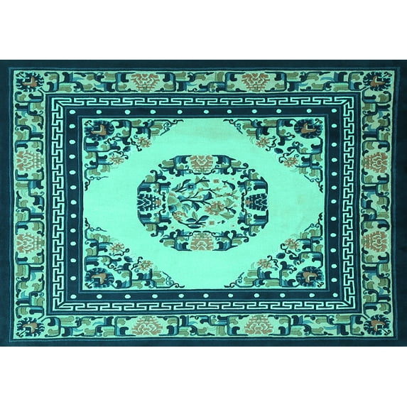 Ahgly Company Indoor Rectangle Oriental Turquoise Blue Asian Inspired Area Rugs, 2' x 5'