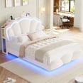 thumbnail image 2 of Hiphuta Queen Floating Bed Frame with Crown Storage Headboard, Velvet Upholstered Platform Bed with LED Lights & Charging Station, No Box Spring Needed, White, 2 of 7