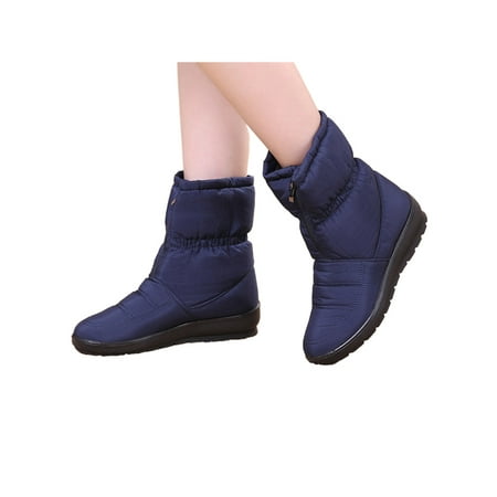 

Daeful Ladies Comfort Plush Lining Mid Calf Boot Walking Breathable Winter Warm Shoes Work Slip Resistant Elastic Snow Boots Blue 8.5