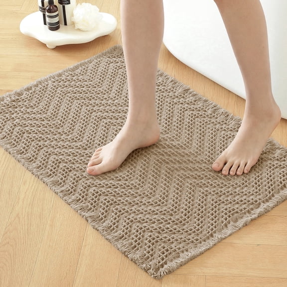 JIATER Waffle Bathroom Rugs 24x17,Soft Absorbent Bath Mat Non-Slip Backing Quick Dry Washroom Mats,Brown