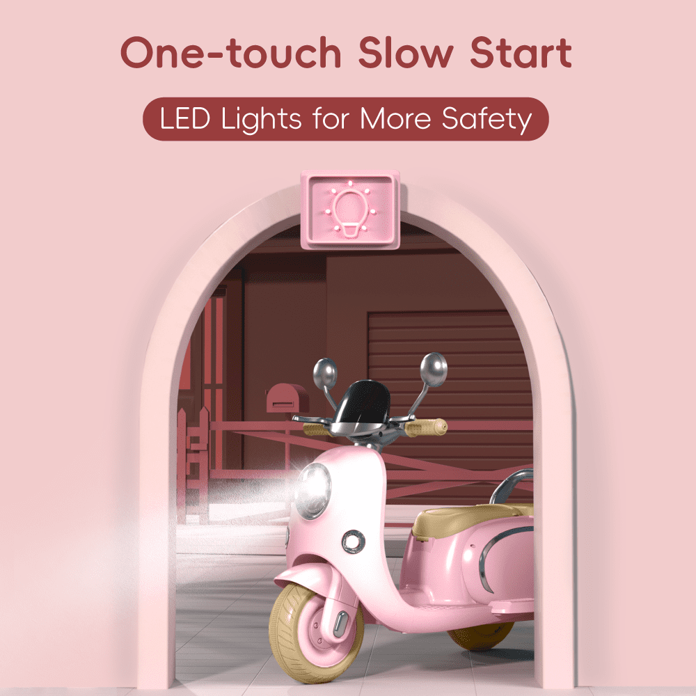 Hot Pink 12V Girl Motorcycle 3-Wheeler Battery Tricycle for Kid with Bluetooth Music LED Lights