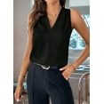 thumbnail image 2 of Womens Pleated Tank Tops V Neck Casual Sleeveless Blouses Summer Basic Vest Shirt Black L, 2 of 4