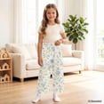 thumbnail image 4 of COEQINE Girls' Ruffle Pants Wide Leg Trousers Elastic Waistband Straight Trousers Stretchy Dance Pants Fall Outfits Playwear for 11-12 Y Kids, Blue Beige Floral, 4 of 8