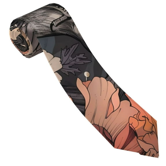 Yiaed Moonlit Crow Blossoms Print Men's Ties Silk Business Necktie for Husband Father Valentine's day Father's Day Gift