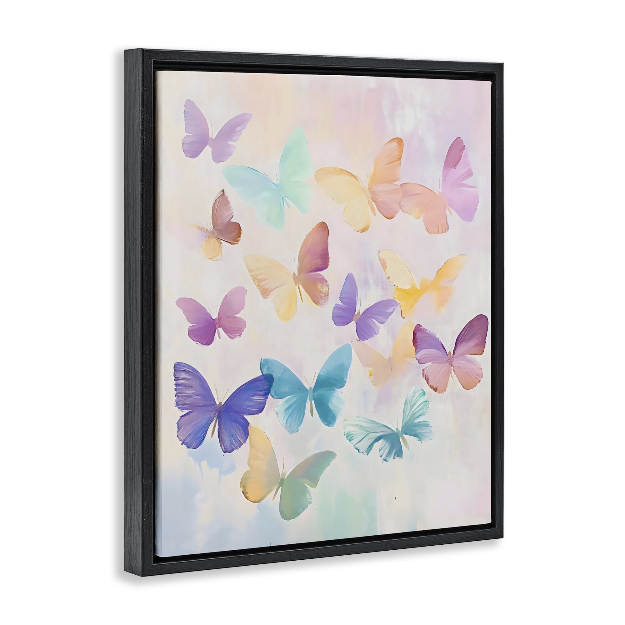 Stupell Industries Pastel Butterfly Dreams Black Framed Floater Canvas Wall Art, design by The Prints Vibe