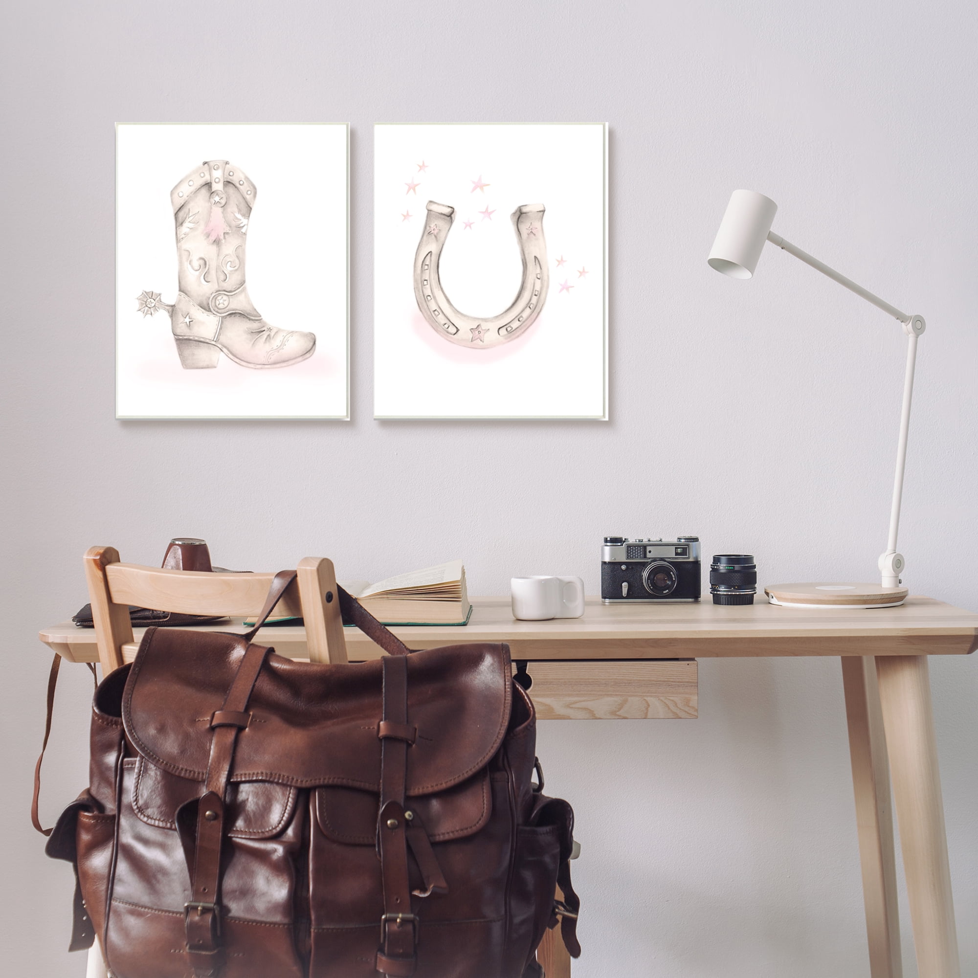 Stupell Industries Cowboy Boot Pink Stars Horseshoe Western Theme Graphic Art Unframed Art Print Wall Art, Set of 2, Design by Studio Q