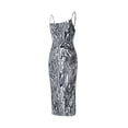 thumbnail image 3 of Sedceaty Women Sling Midi Dress Spaghetti Strap Low-cut Open Back Split Solid Color/Zebra Printed Ruched Dresses, 3 of 9