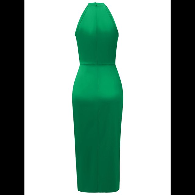 Vestido de Noche Sin Mangas de Satén con Espalda Descubierta Verde S