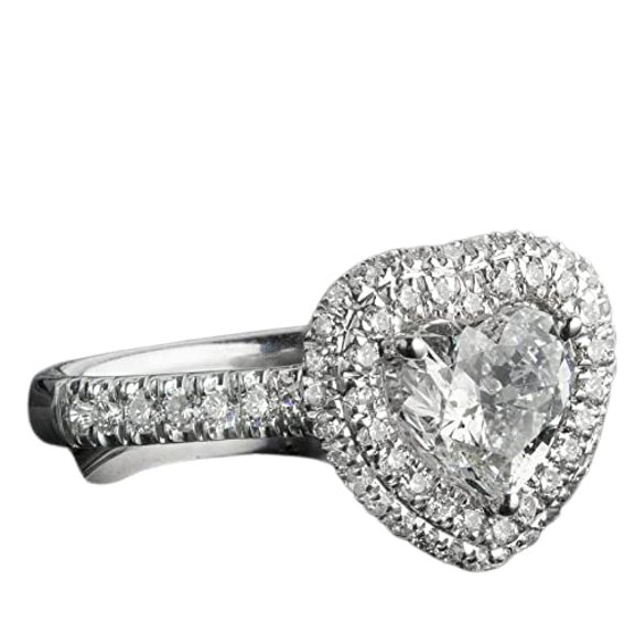 HeartsAndYou 2ct Heart Cut Moissanite Engagement Ring for Women Heart Shape Dual Halo 18k White Gold over Silver