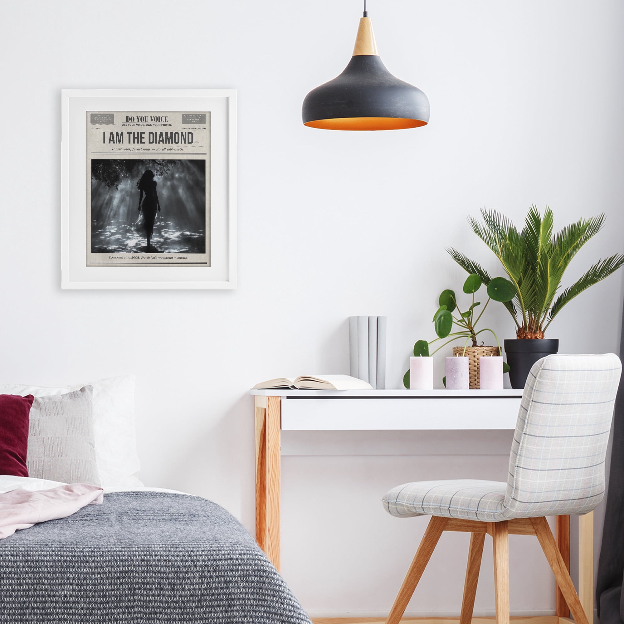 Stupell Industries Diamond Chic Newspaper White Framed Print Under Glass, design by A Barefoot Stylist
