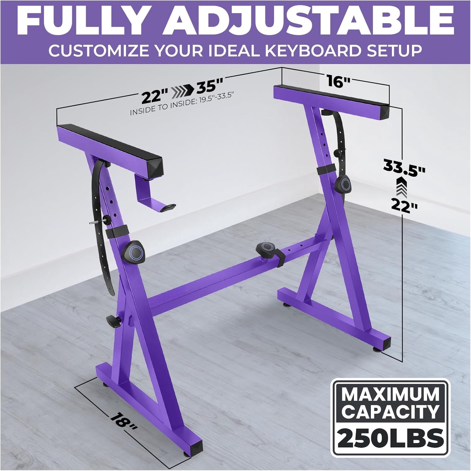 Piano Keyboard Stand - Z Style Adjustable and Portable Heavy Duty Music Stand for  Adults -Fits 54-88 Key Electric Pianos - Sturdy Musical Keyboard Stand (Black)