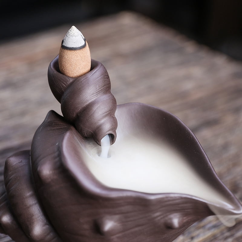 Handmade Purple Clay Conch Home Decor Backflow Incense Burner Incense Holder Ceramic Desktop Decor