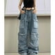 thumbnail image 5 of Gibobby Pantalones cargo para mujer Pantalones cargo holgados para mujer, pantalones vaqueros de ajuste relajado con múltiples bolsillos, ropa informal alternativa(Azul,M), 5 of 5