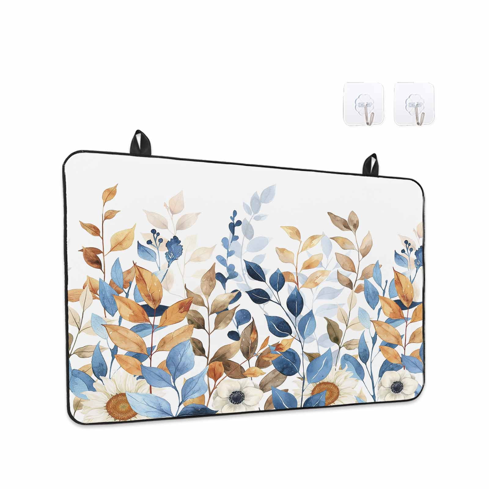 Orange Blue Botanical Stove Top Cover for Electric Stove, Heat-proof & Non Slip Glass Top Stove Cover Protector, Fall Eucalyptus Leaves Kitchen Flat Cooktop Rubber Mat 24x21 Inches