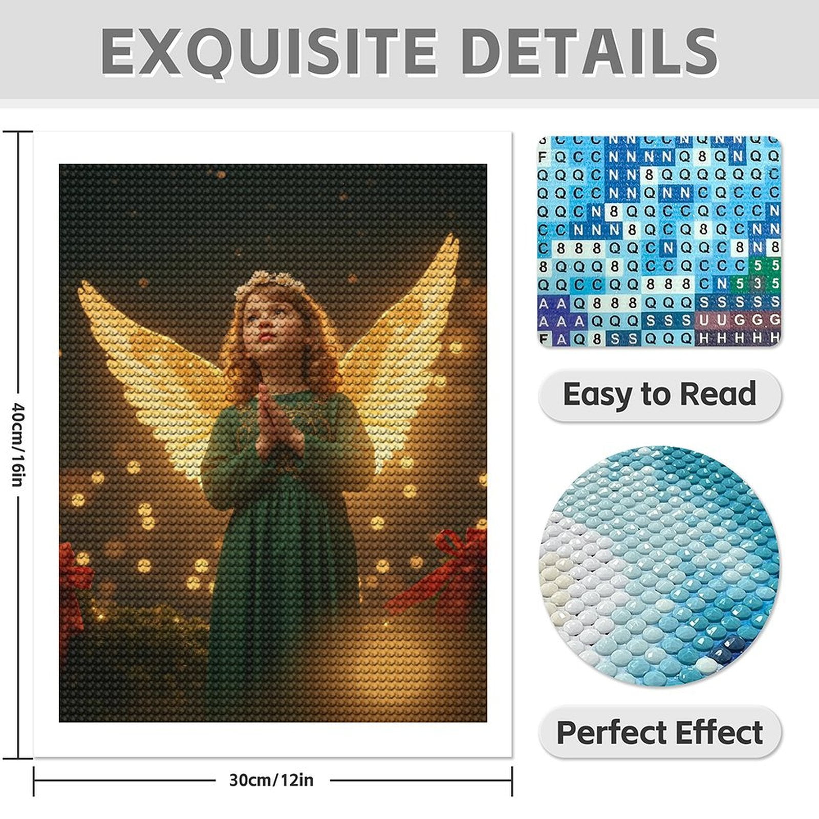 Diamond Art Kit for Adults, Angel Glowing Wings Christmas Diamond Painting for Adults Beginners, 5D DIY Diamond Art Painting Kits, Colorful Diamond Painting Craft for Home Decor 12x16