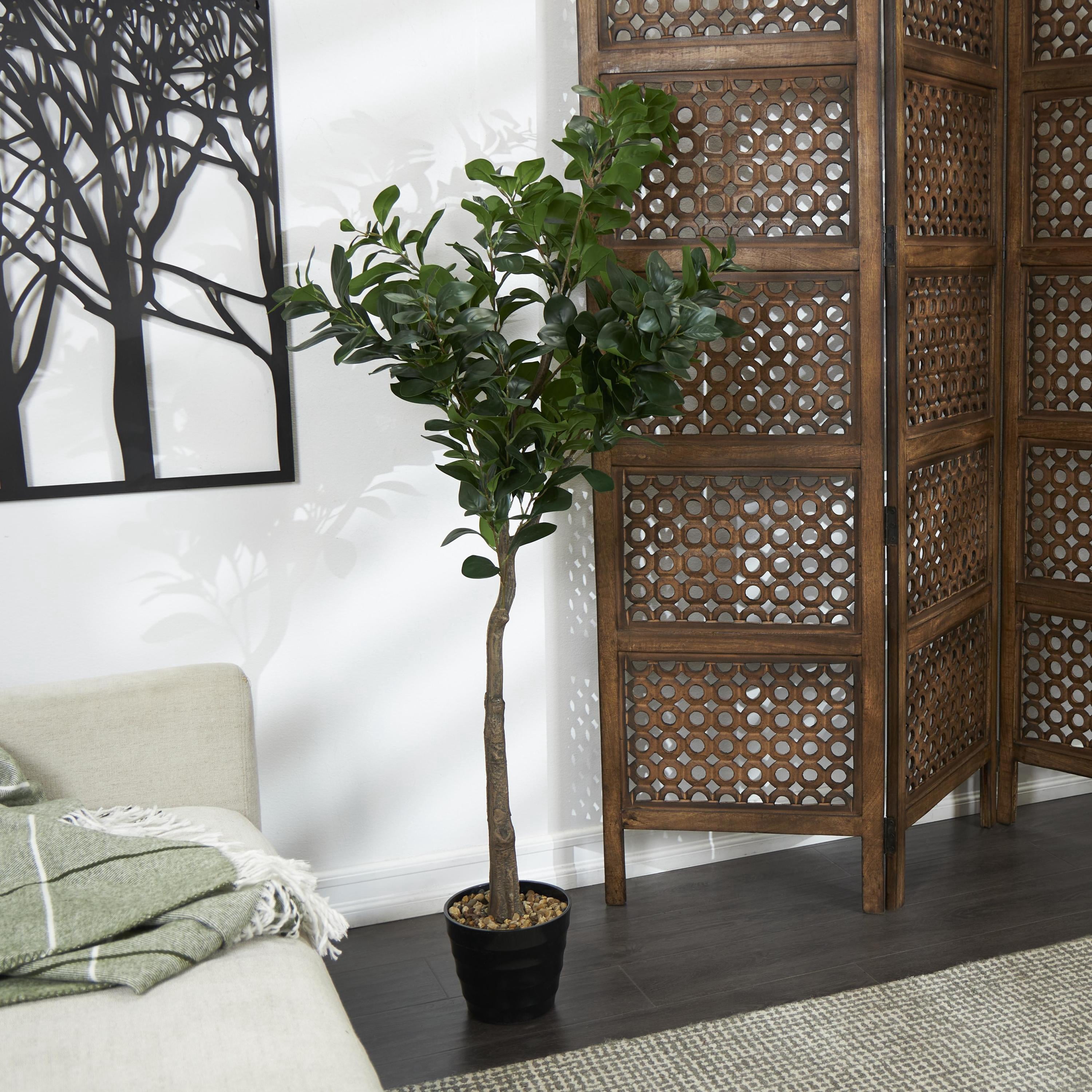 DecMode 59" Artificial Fig Tree in Realistic Leaves and Black Melamine Pot